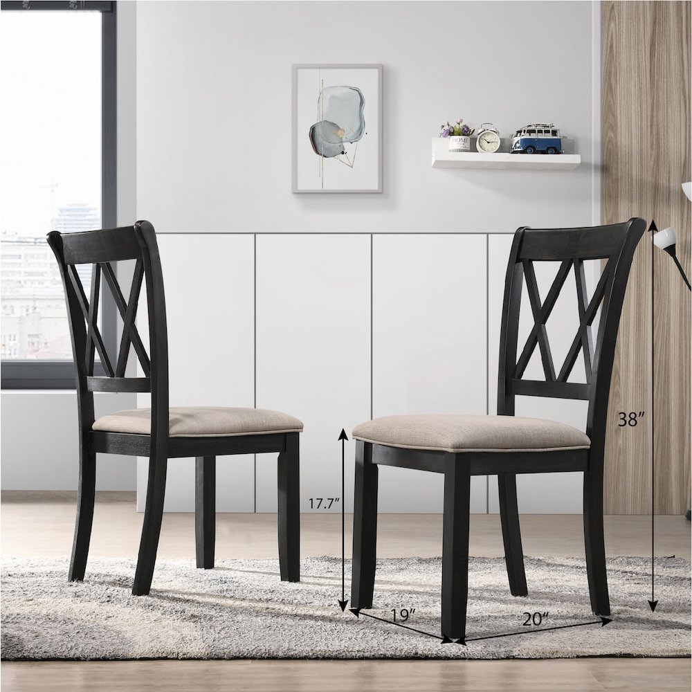 Windvale Fabric Upholstered Dining Chair in Black, Set of 2. Picture 4