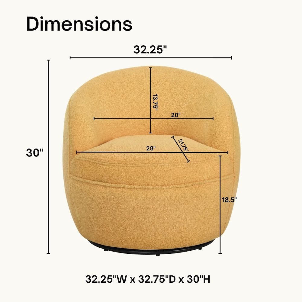 Galleria 360 Swivel Teddy Sherpa Barrel Chair, Yellow. Picture 7