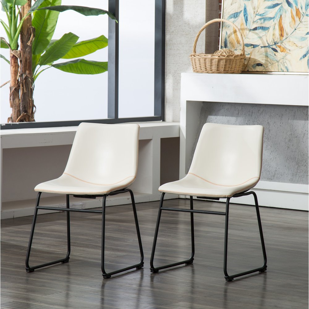 Lotusville Vintage PU Leather Dining Chairs, White, Set of 2. Picture 3