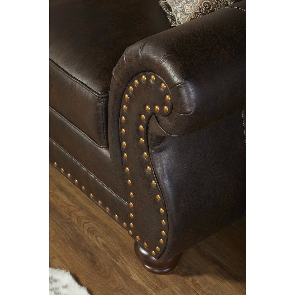 Leinster Faux Leather Upholstered Nailhead Loveseat in Espresso. Picture 4