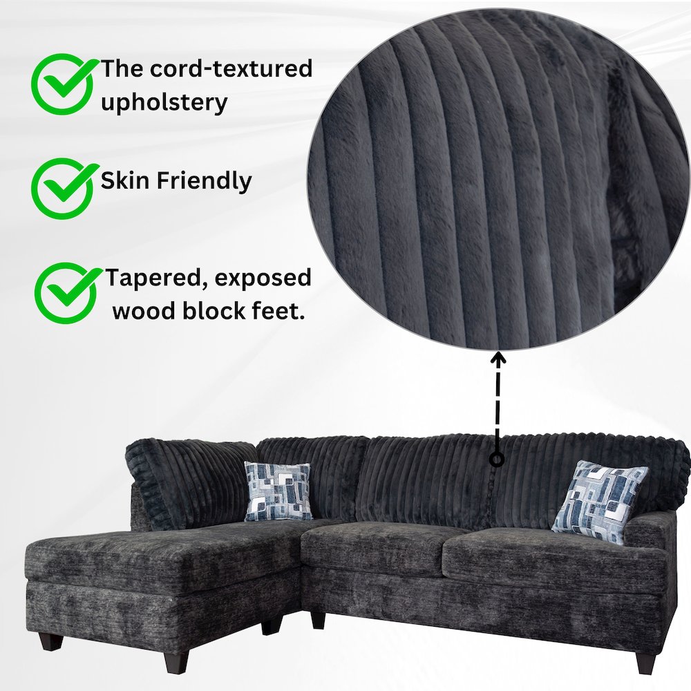 Nexus Wide Wale Corduroy L-shape Sectional with Chaise, Galactic Charcoal. Picture 4