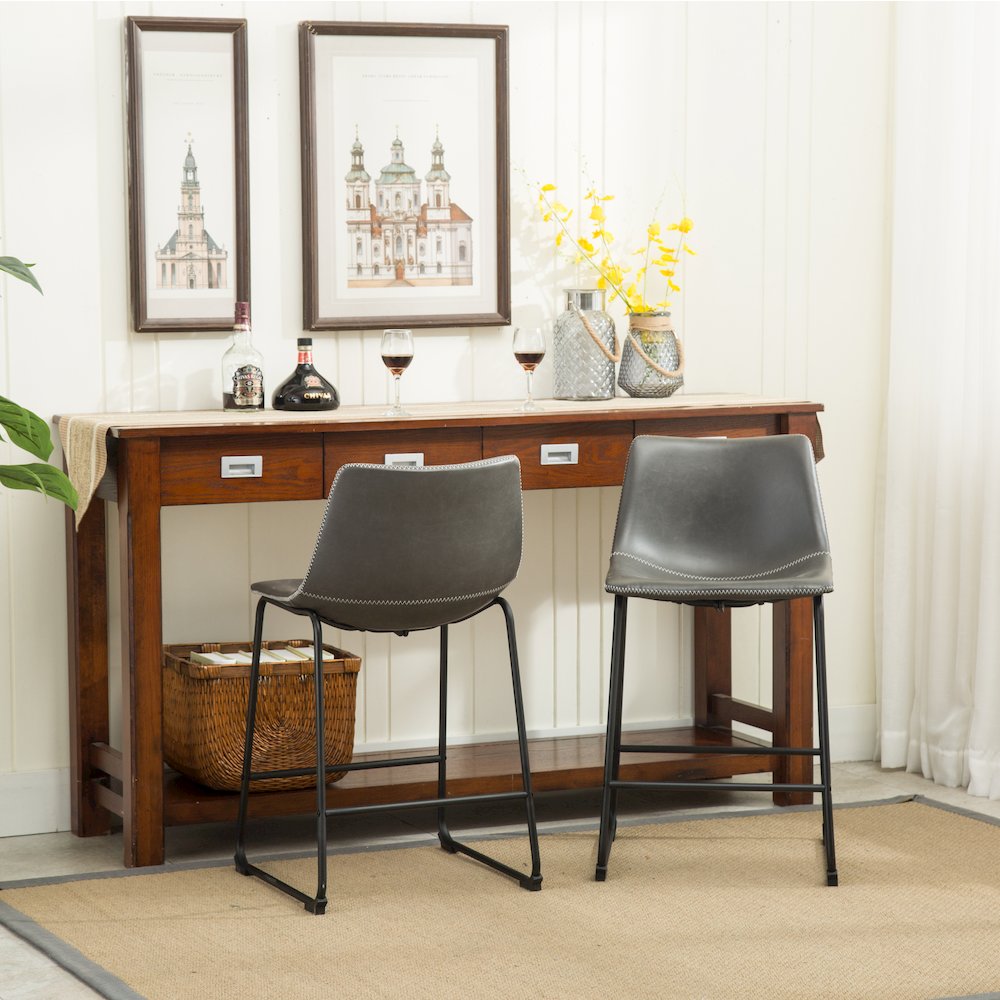 Lotusville Vintage PU Leather Counter Height Stools, Antique Gray, Set of 2. Picture 5