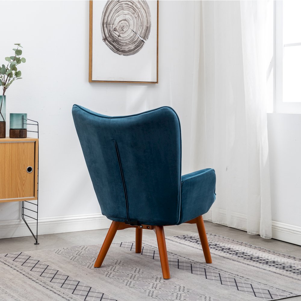 Leiria Contemporary Silky Velvet Tufted Accent Chair with Ottoman, Blue. Picture 5