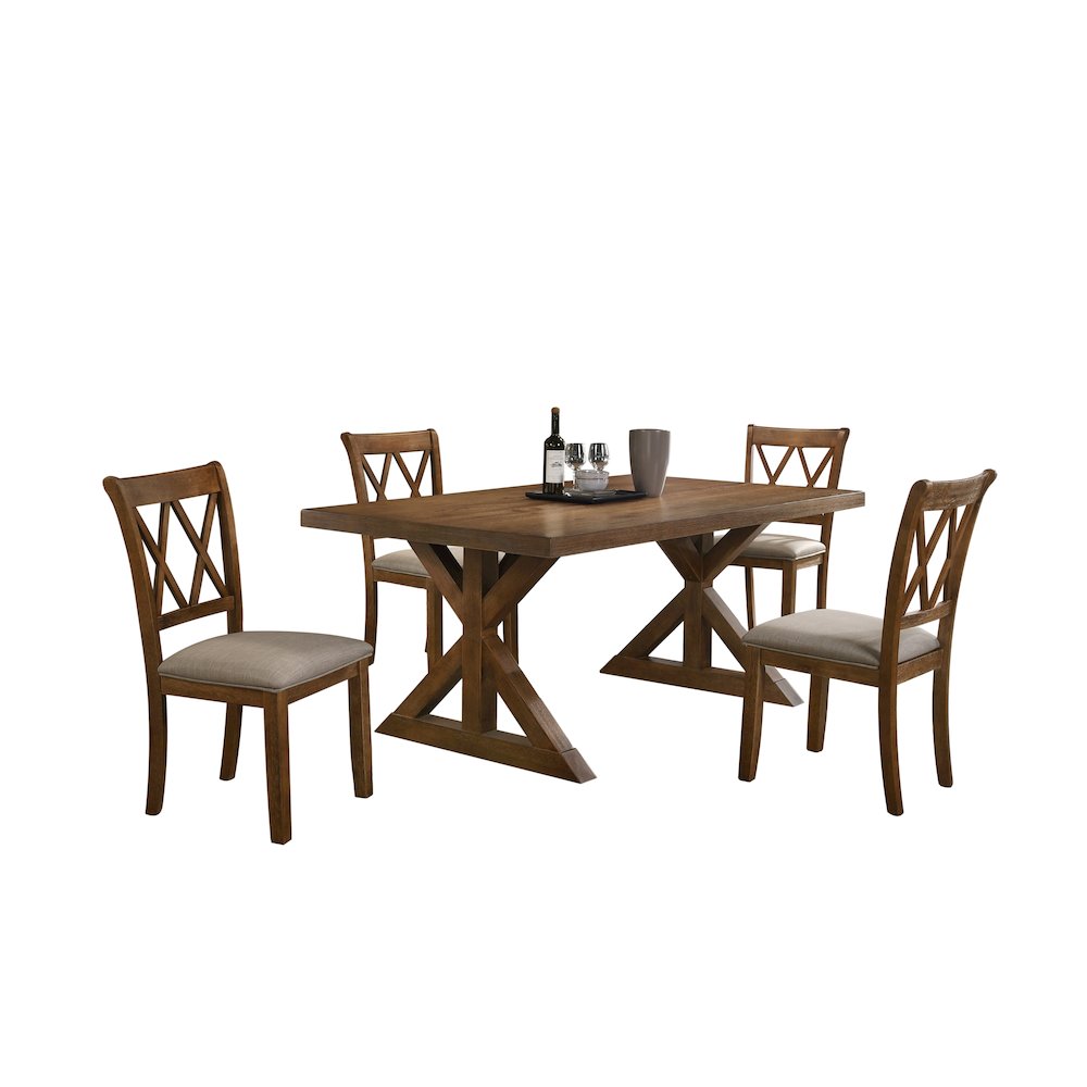 Enna Morden Farmhouse Wood 5-Piece Trestle Dining Set, Brushed Driftwood Finish. Picture 1