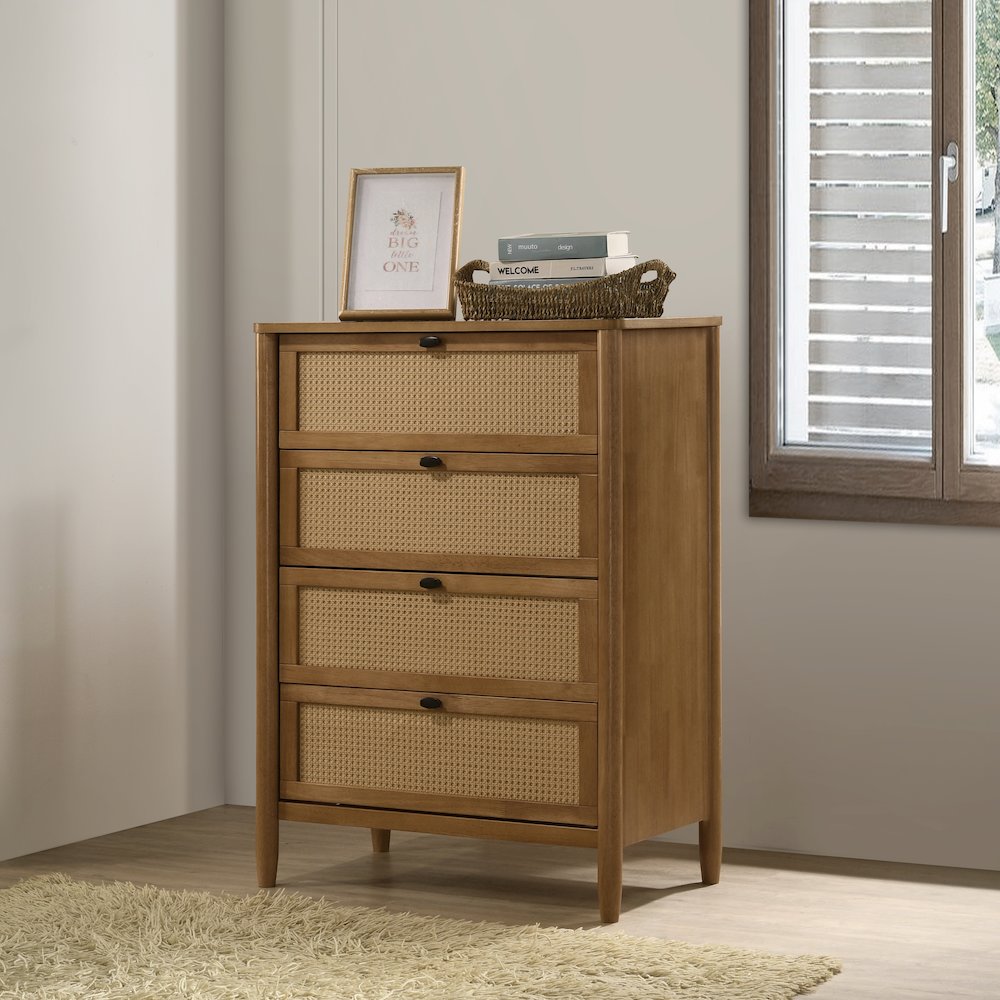 Vichy Wood and Rattan 5-Drawer Chest. Picture 2
