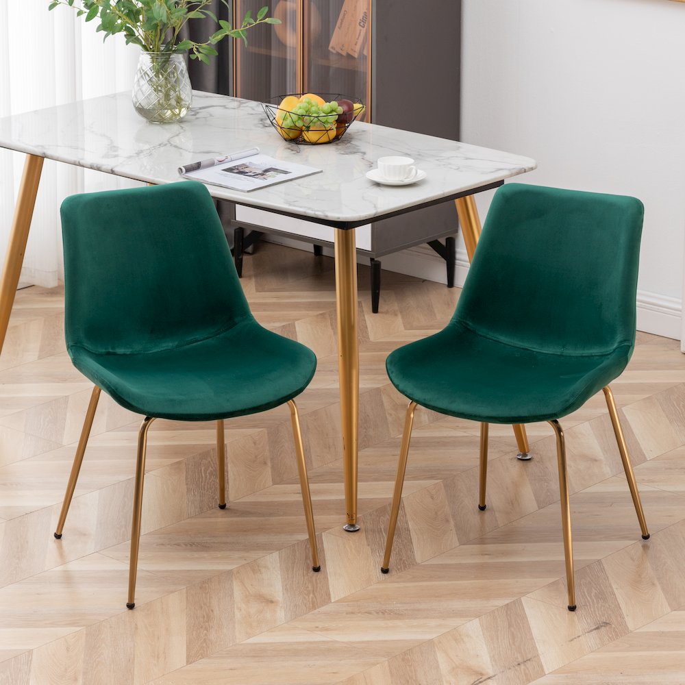 Aufurr Modern Velvet Dining Chair, Set of 2, Green. Picture 2