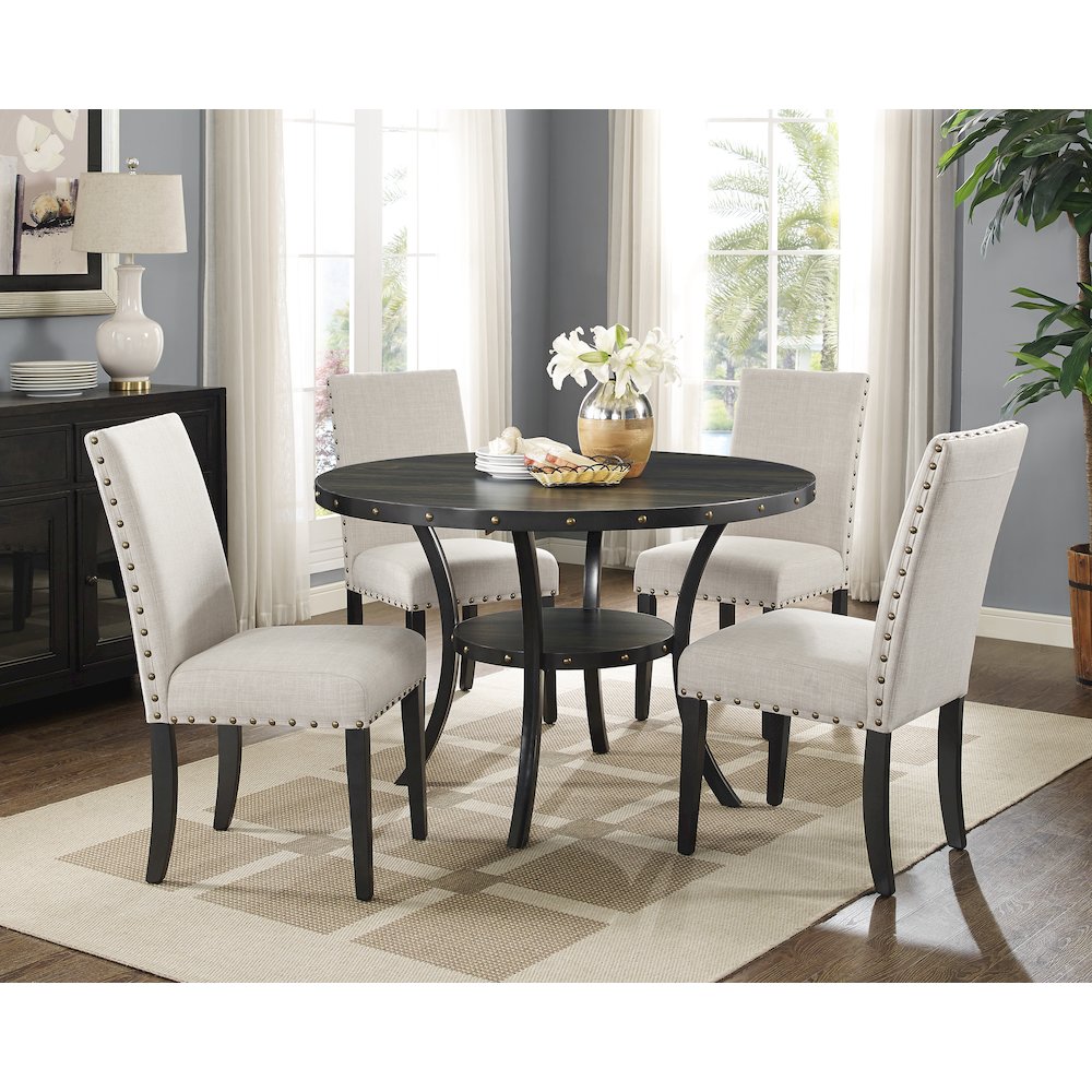 Biony Espresso Wood Dining Set with Tan Fabric Nailhead Chairs, 5-Pc. Picture 2