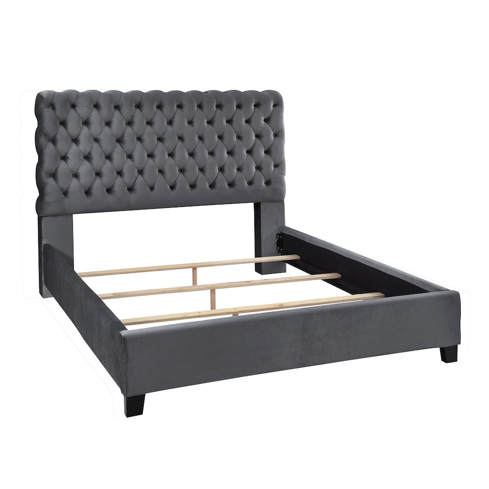 Apoera Velvet Upholstered Button Tufted Bed, Queen, Gray. Picture 5