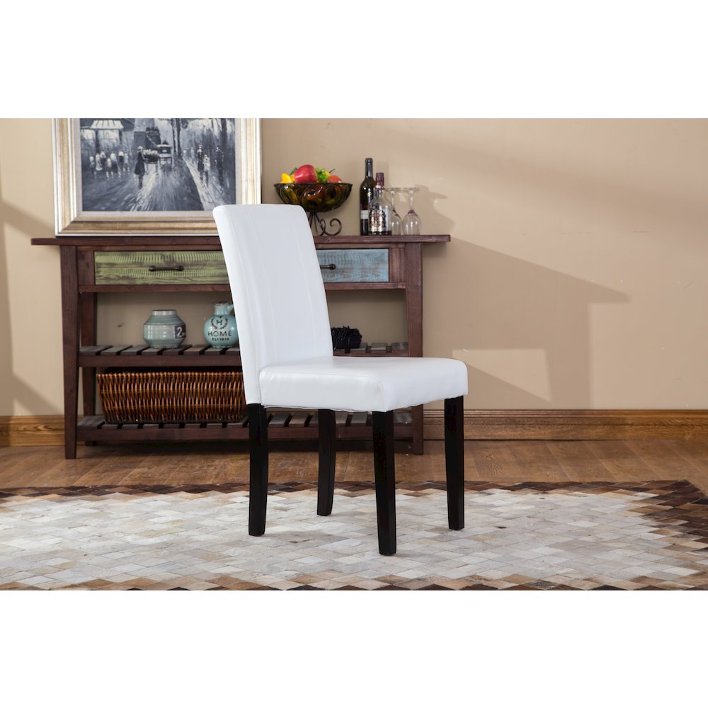 Urban Style Solid Wood Leatherette Padded Parson Chair, White, Set of 2. Picture 5
