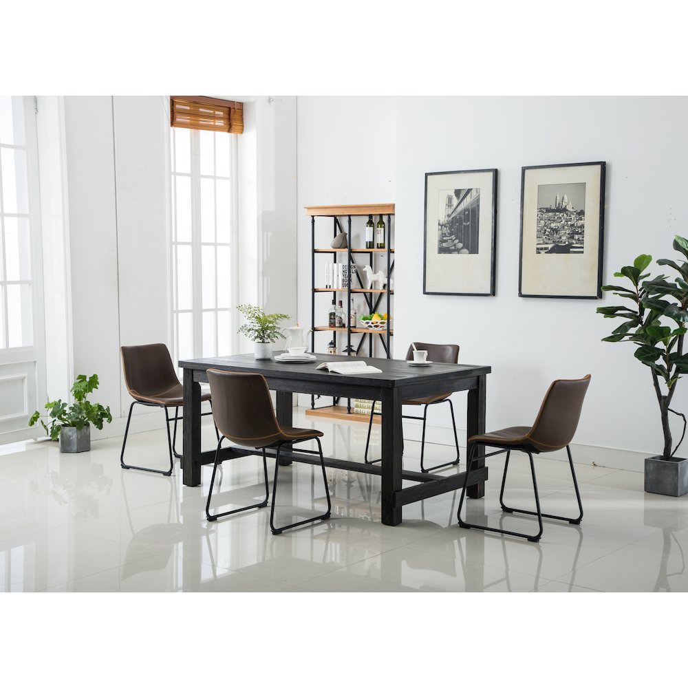 Lotusville Antique Wood Finished Dining Set: Table and Four Chairs, Brown. Picture 4