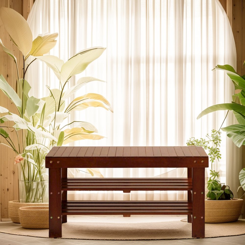Pina Quality Solid Wood Shoe Bench, Cherry Finish. Picture 4