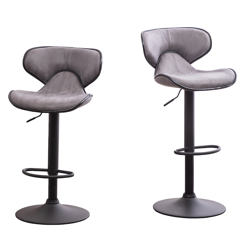 Masaccio Weathered Gray Adjustable Swivel Barstool Chrome Base, Set of 2. Picture 1