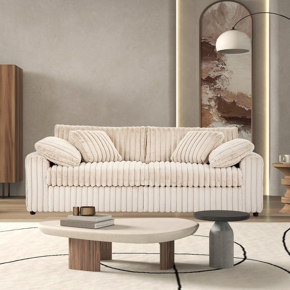 Belvoir Upholstered Stationary Sofa, Beige Champagne. Picture 2