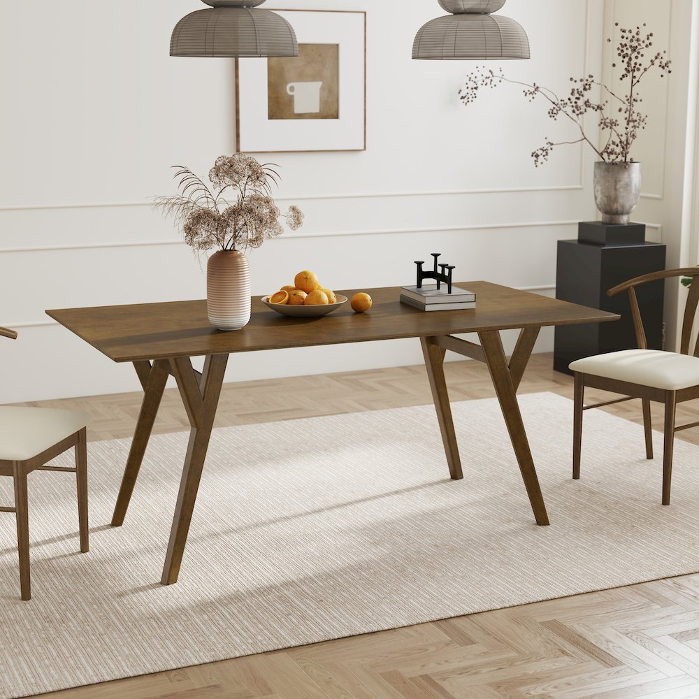 Lavin Contemporary Walnut Finish Dining Table with Solid Wood Base. Picture 2