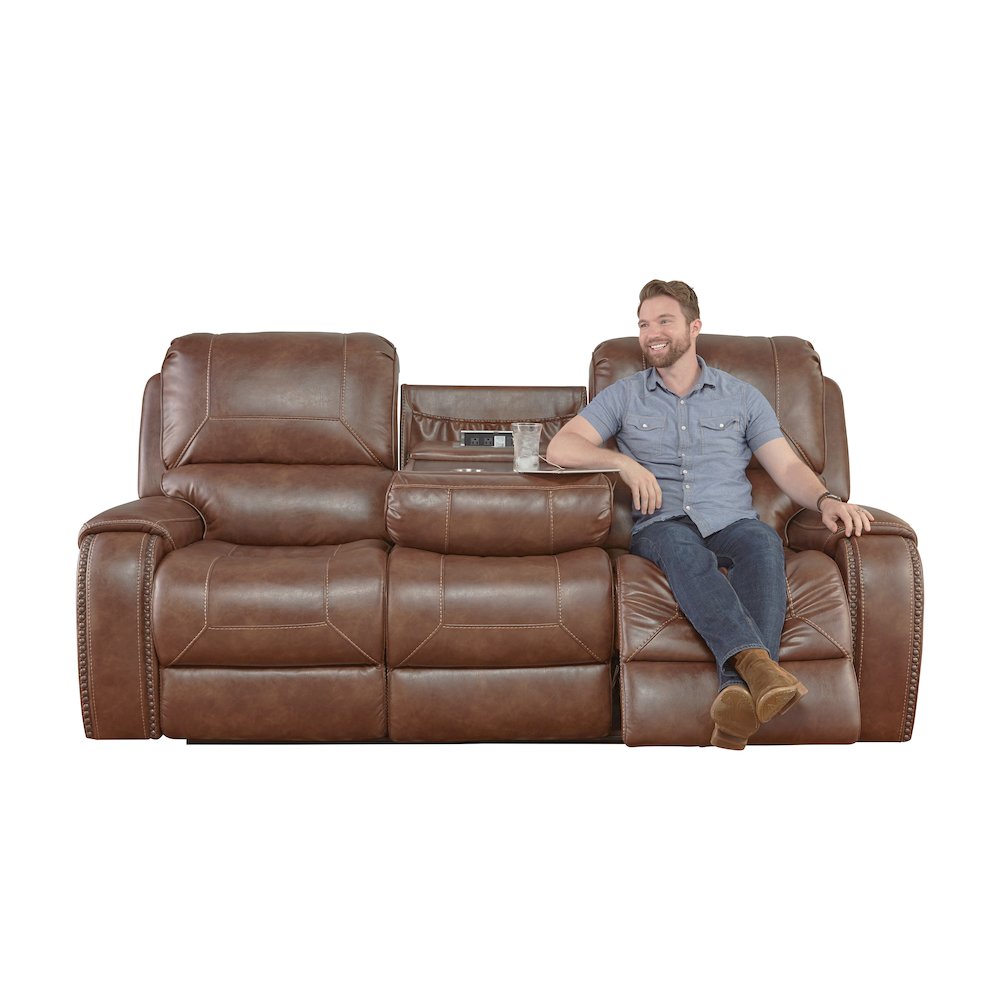 Achern Leather Manual Reclining Sofa and Loveseat, Storage Console and USB Port. Picture 5