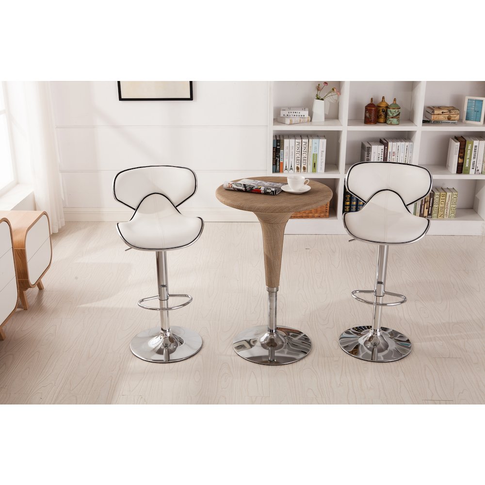Masaccio White Leatherette Adjustable Swivel Barstool Chrome Base, Set of 2. Picture 7