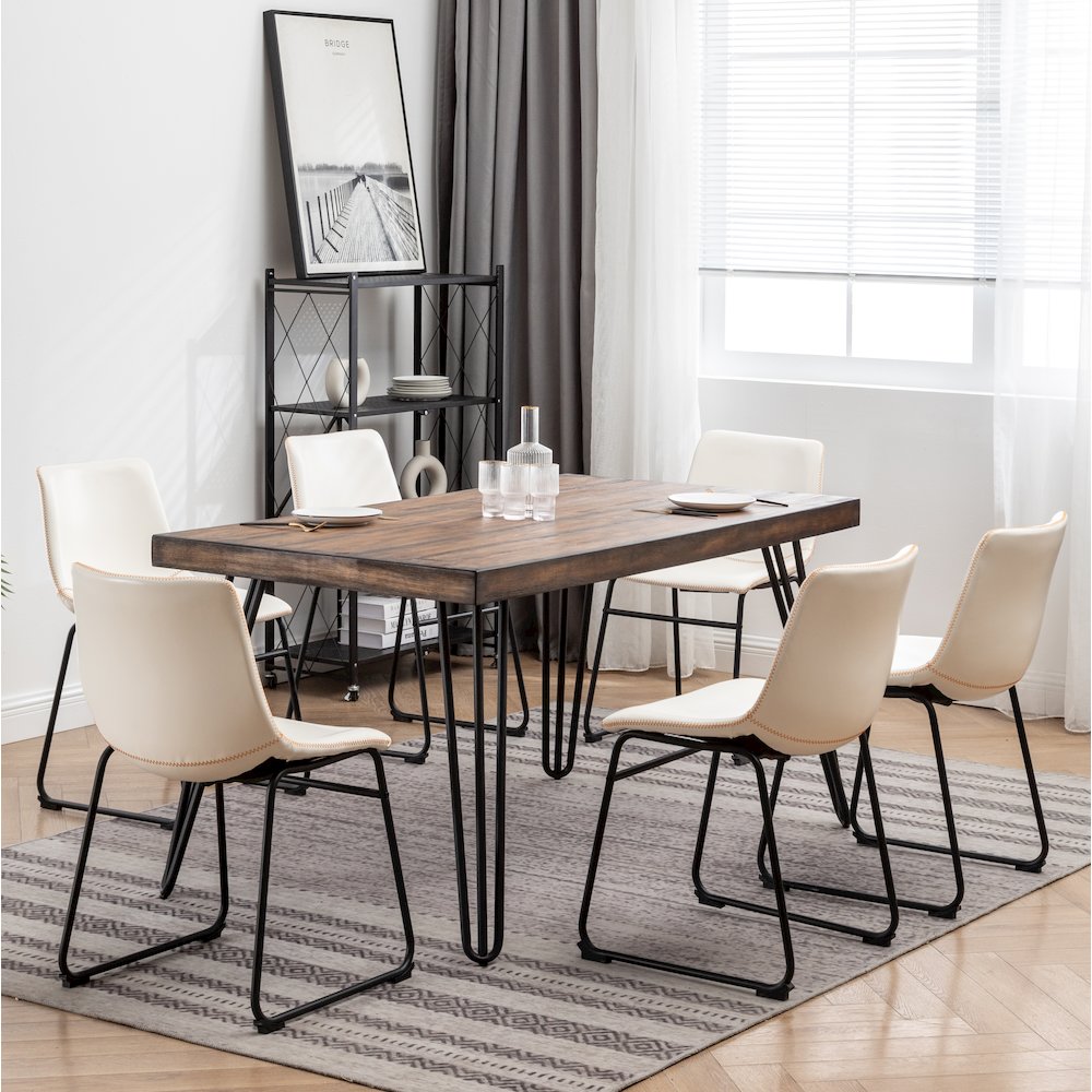 Aryven 7-Pc Dining Set with Rustic Dark Pine Table and 6 Chairs in Antique White. Picture 3