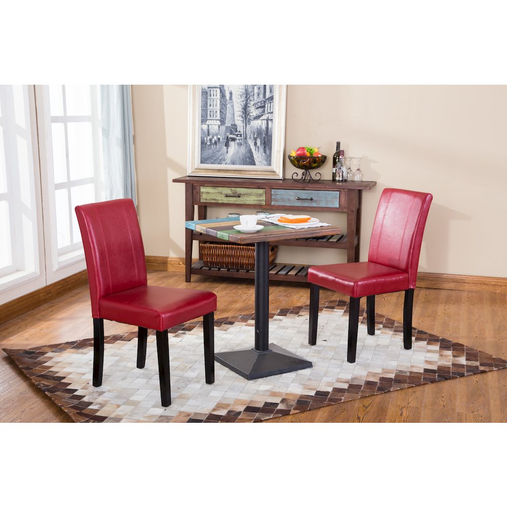 Urban Style Solid Wood Leatherette Padded Parson Chair, Red, Set of 2. Picture 4