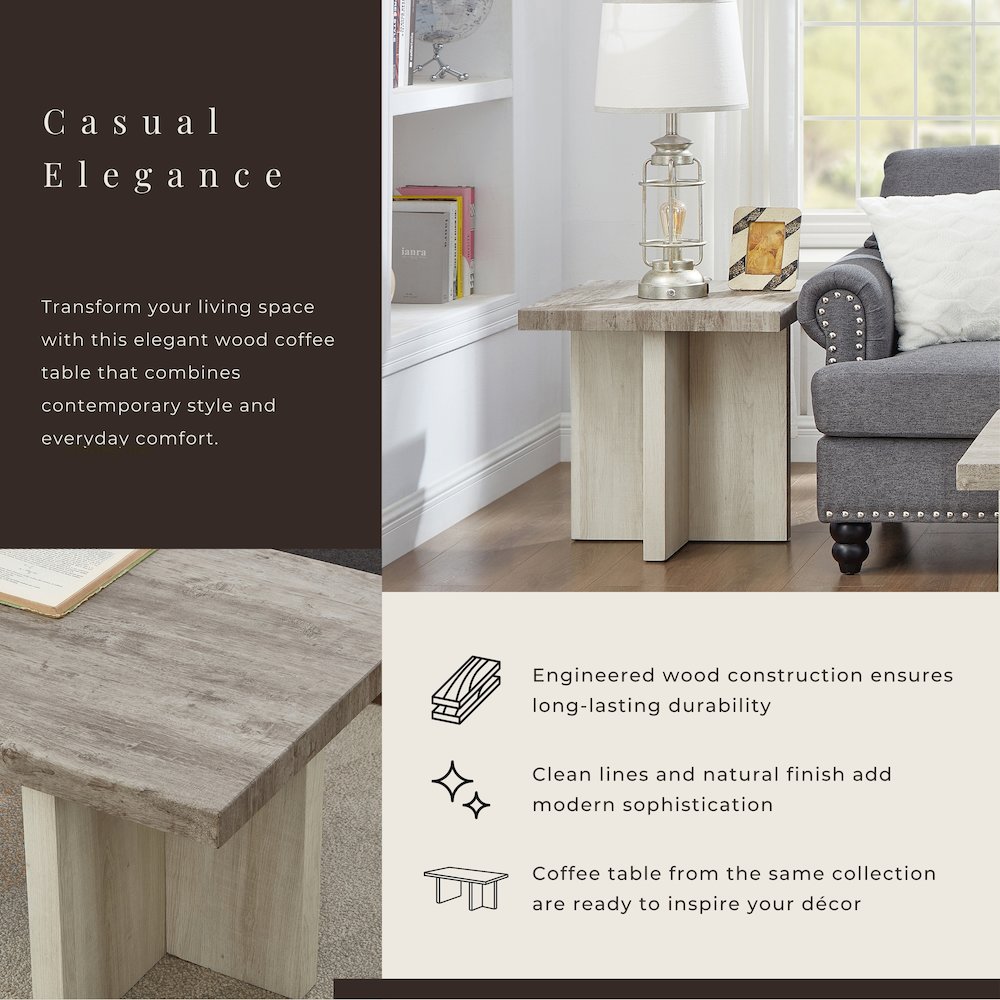 Mchome Square End Table, Nightstand, Weathered Gray and Beige. Picture 7