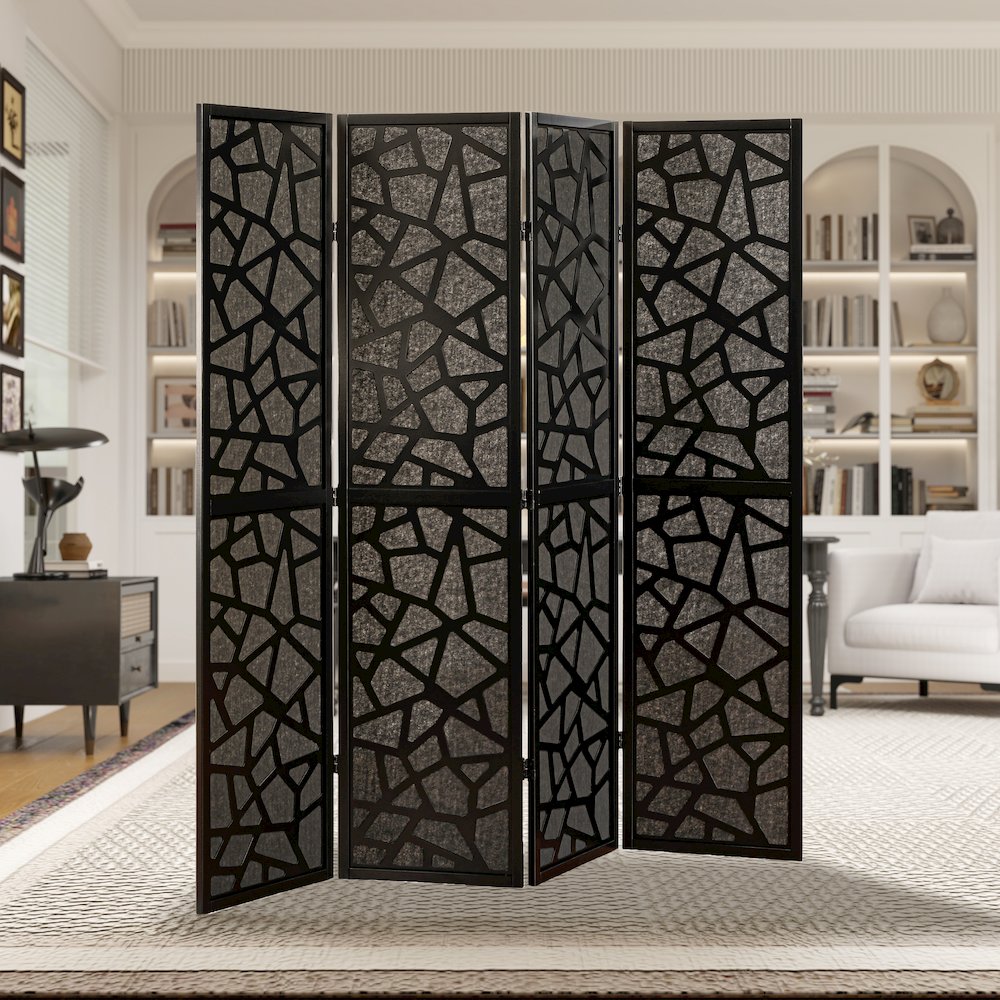 Aurra 4-Panel Wood Room Divider, Folding Portable Partition Screen, Black. Picture 4