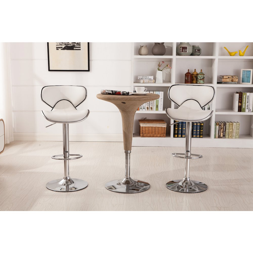 Masaccio White Leatherette Adjustable Swivel Barstool Chrome Base, Set of 2. Picture 3