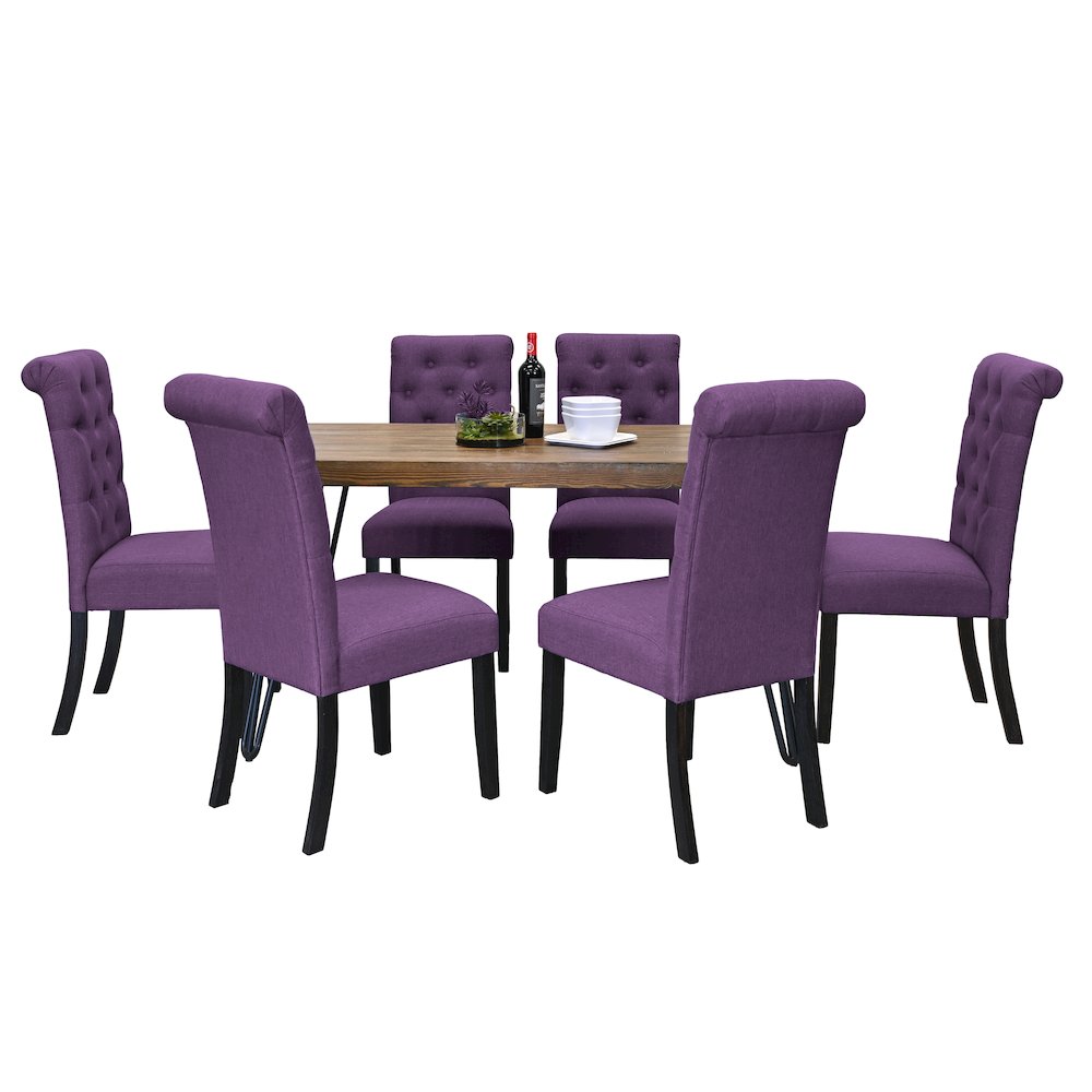 Ashford 7-Pc Dining Set, Hairpin Dining Table with 6 Chairs, Purple. Picture 1