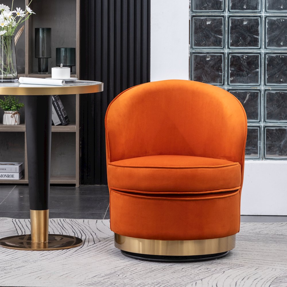 Wania Contemporary Velvet Swivel Chair, Orange. Picture 3