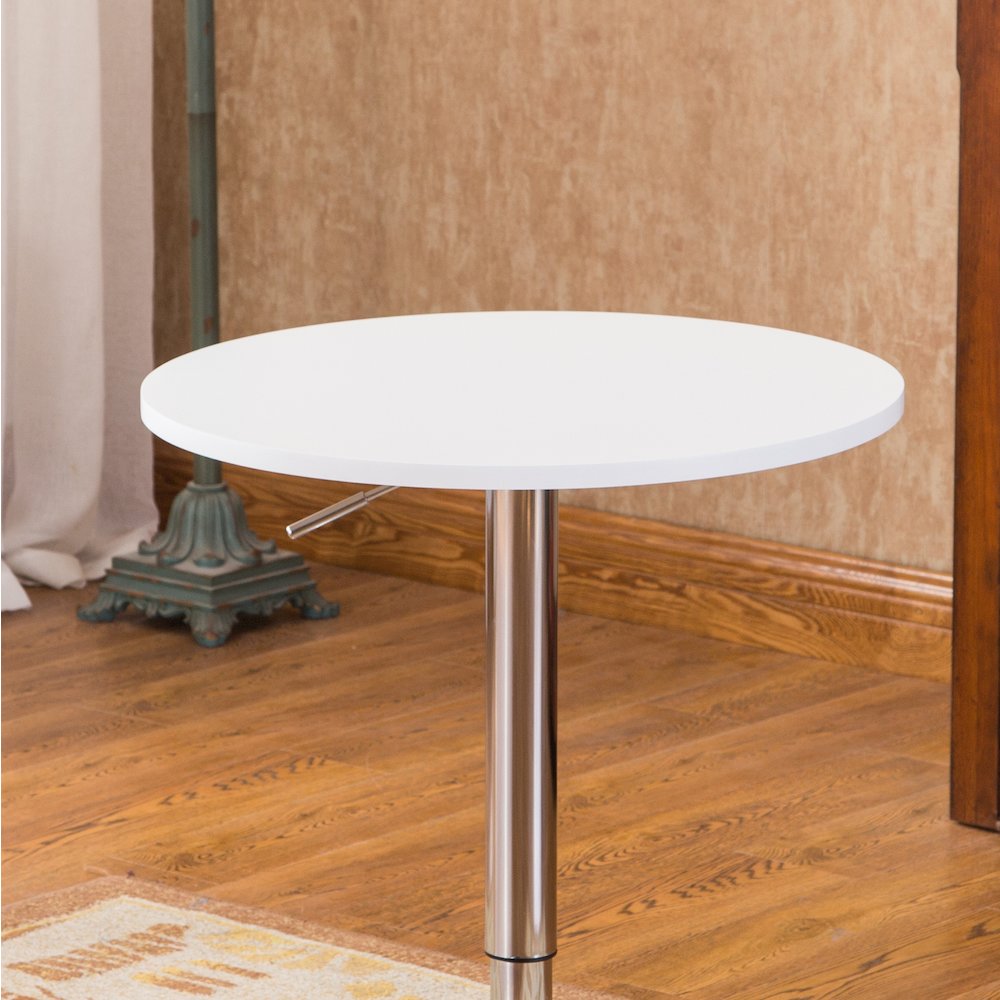 Baxton Adjustable Height Bar Table and 2 Adjustable Swivel Stools Set, White. Picture 7