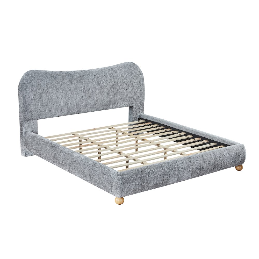 Lunara Gray Upholstered Platform Bed with Bun Feet, King. Picture 8