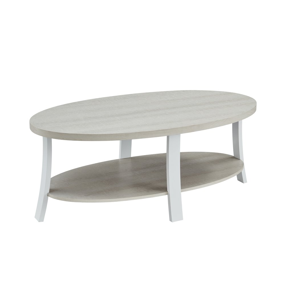 Anze Contemporary Oval Wood Shelf Coffee Table in White Finish. Picture 4