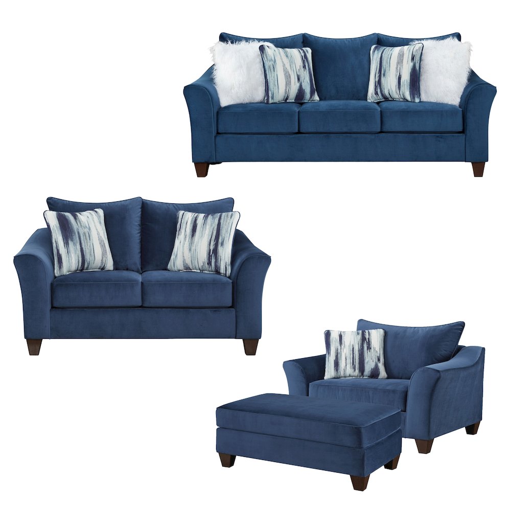 Camero Fabric Pillowback 4-Piece Sofa Set in Navy Blue. Picture 1