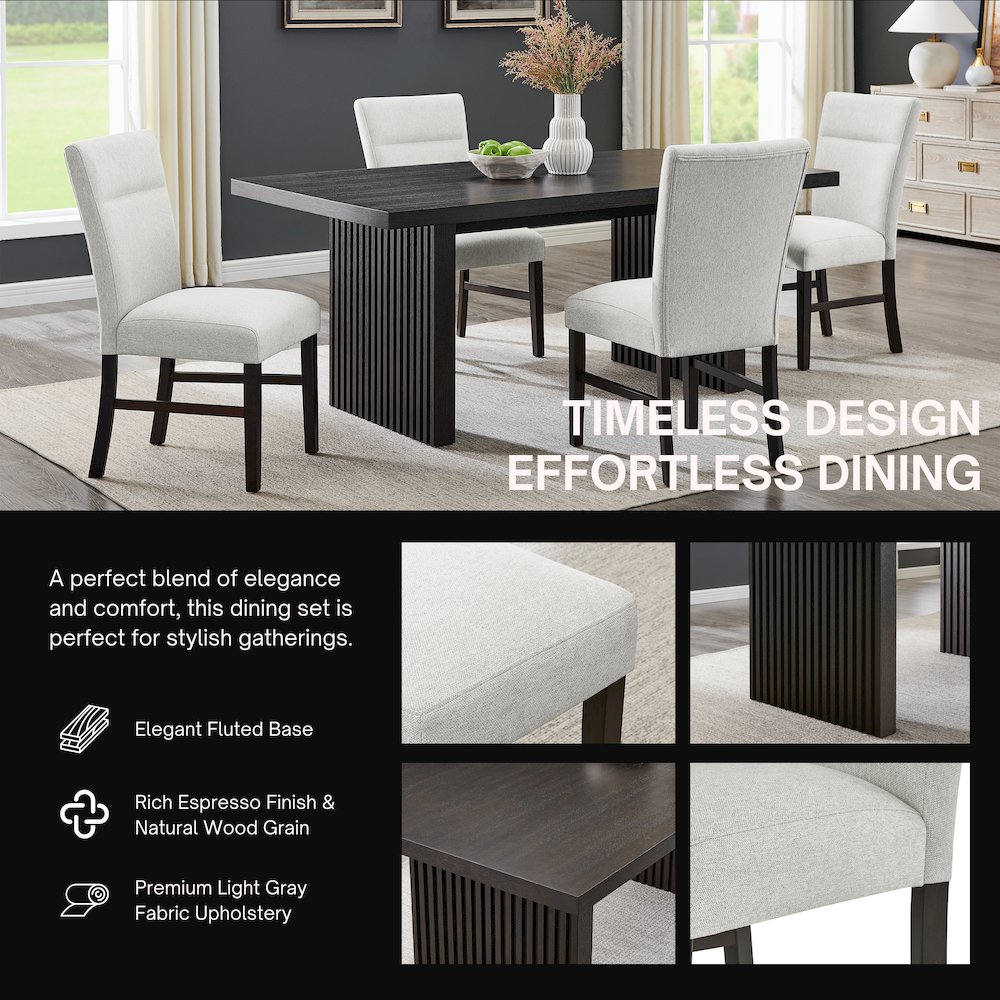 Madison 5-Piece Dining Set, Slat-Fluted Dining Table with 4 Stylish Chairs, Gray. Picture 3