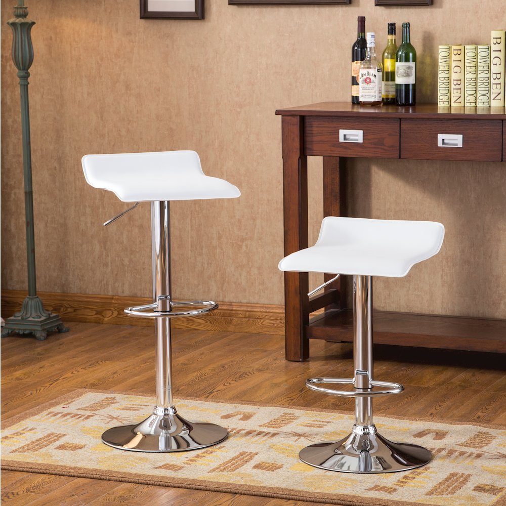 Baxton Adjustable Height Bar Table and 2 Adjustable Swivel Stools Set, White. Picture 5