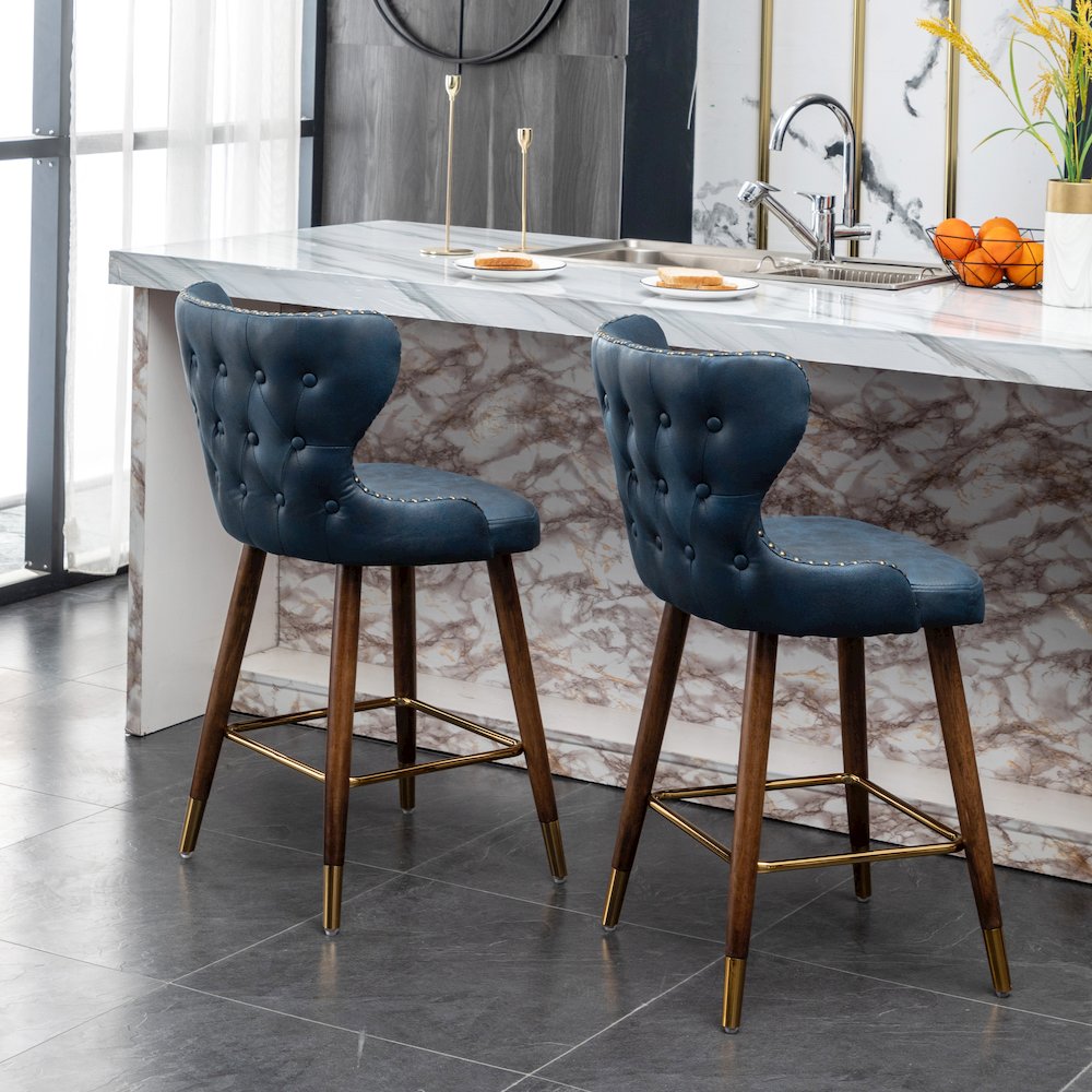 Nevis Modern Faux Leather Tufted Nailhead Trim Counter Stool Set of 2, Blue. Picture 8