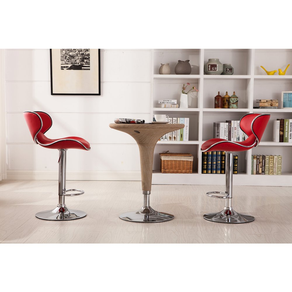 Masaccio Red Leatherette Adjustable Swivel Barstool Chrome Base, Set of 2. Picture 5