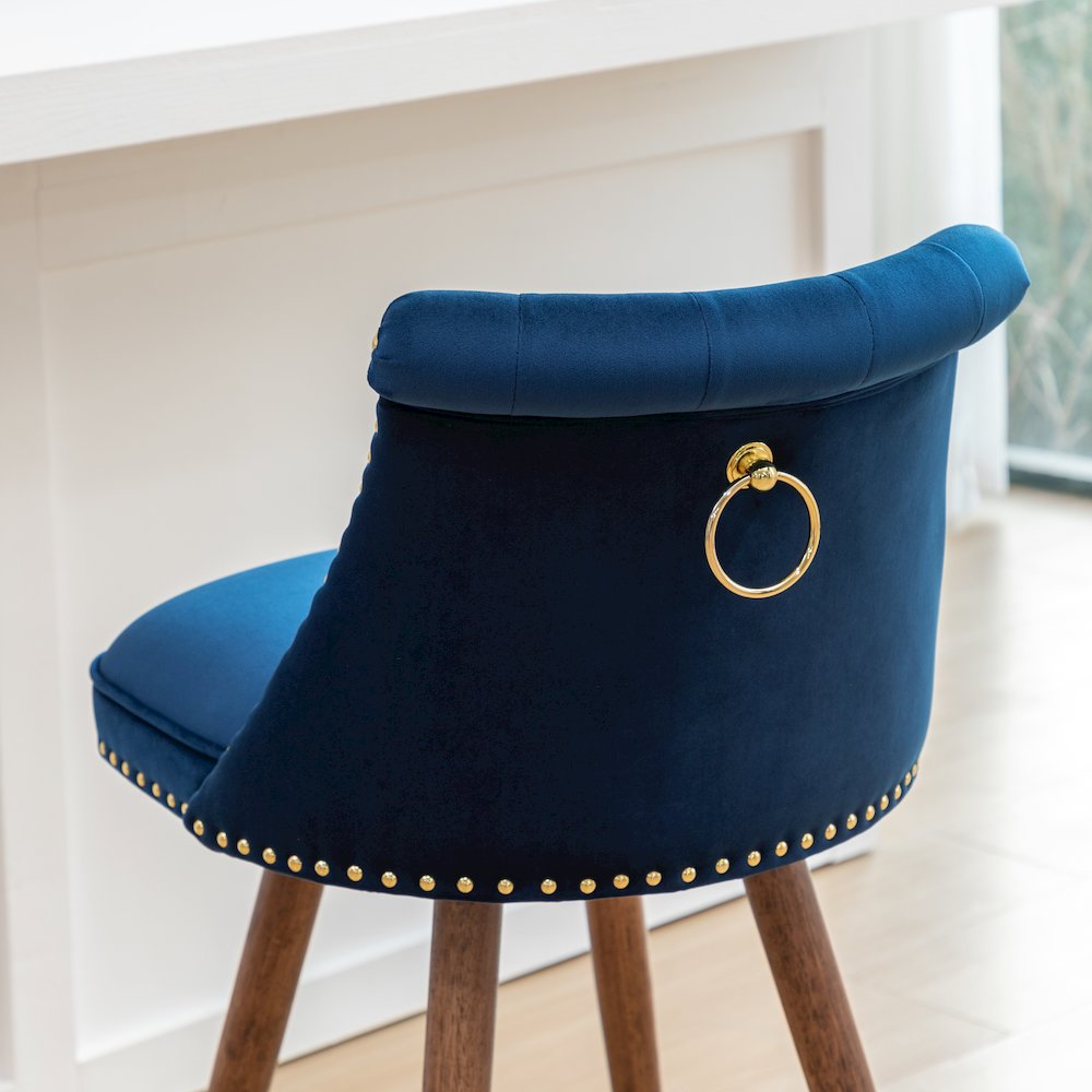 Elvara Set of 2 Button-Tufted Counter Stools with Nailhead Trim - Blue. Picture 13