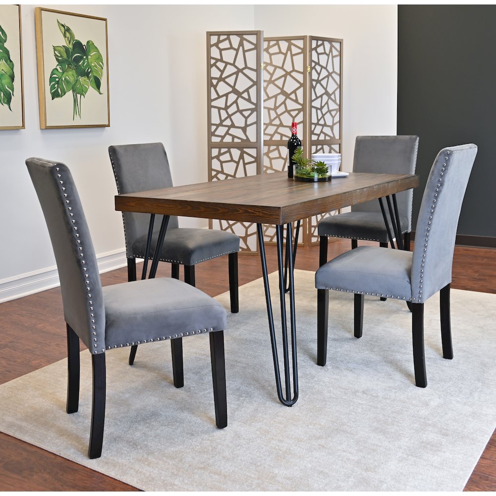 Ashzo 7-Pc Dining Set, Hairpin Dining Table with 6 Chairs, Gray. Picture 6