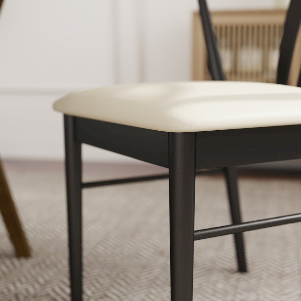 7-Piece Dining Set, Walnut Finished Dining Table with 6 Black Wishbone Chairs. Picture 12
