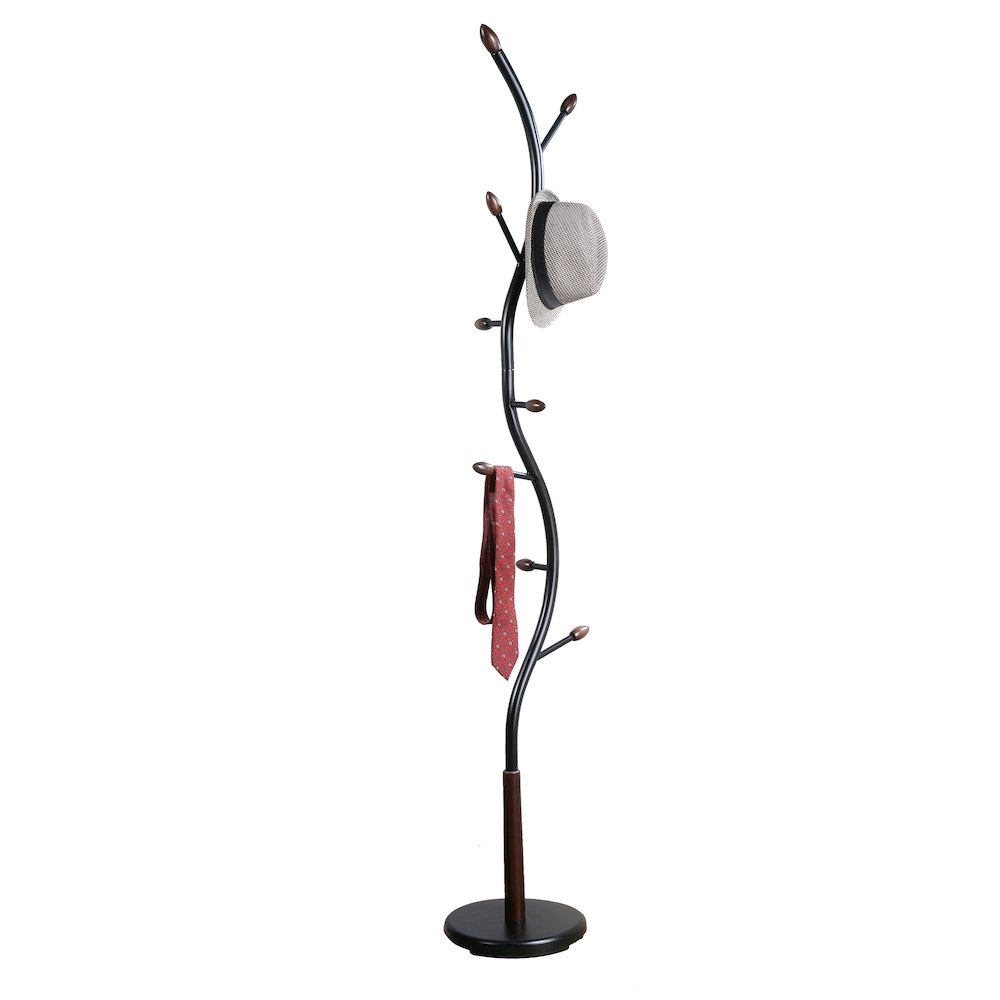 Arles Metal Black and Walnut Standing Coat Rack. Picture 2