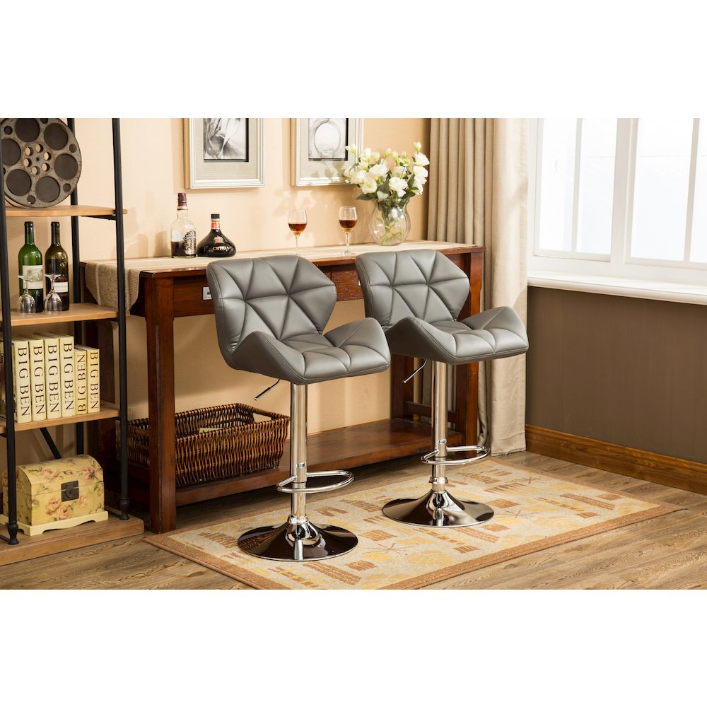 Glasgow Contemporary Tufted Adjustable Height Gray Bar Stools, Set of 2. Picture 8