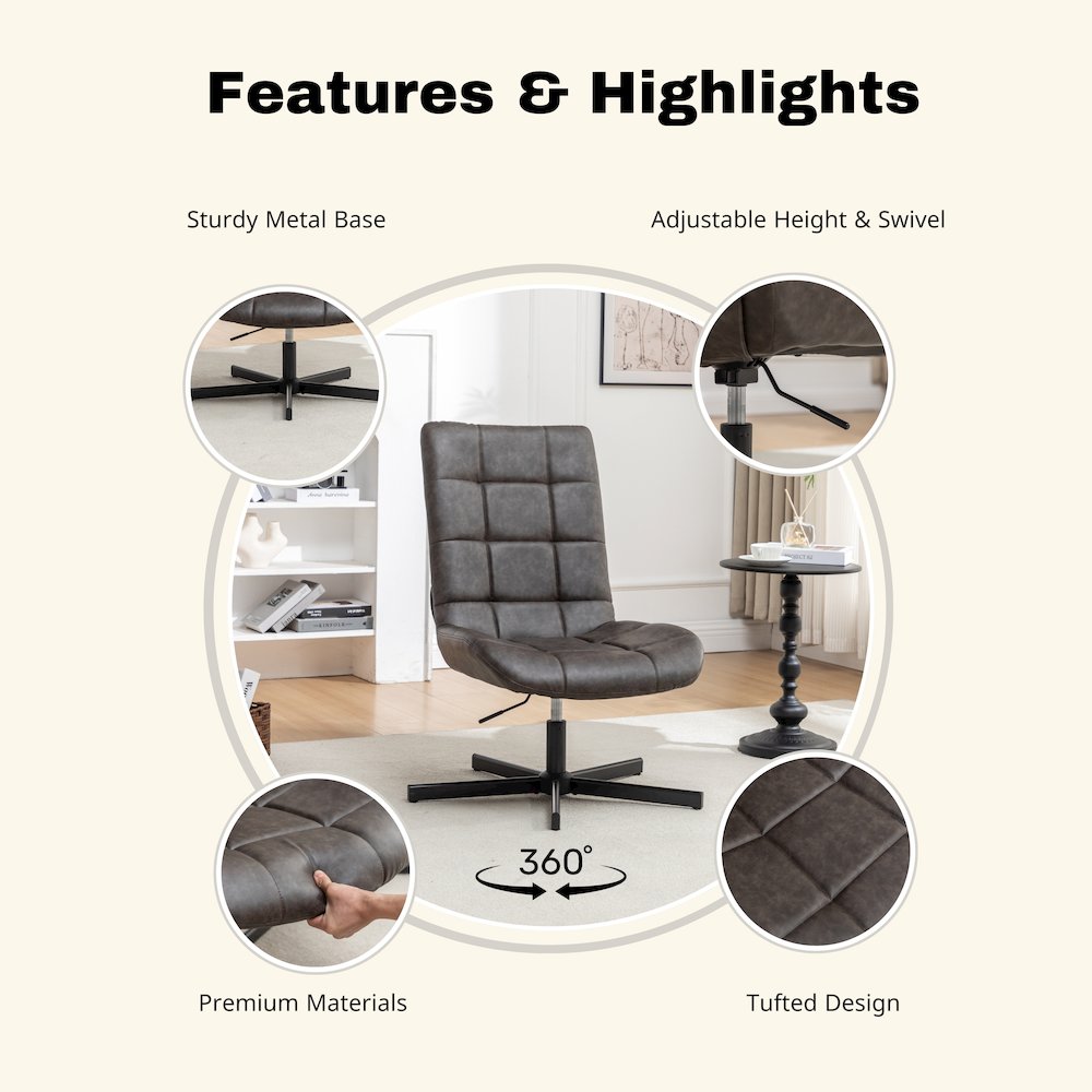 Arlena Faux Leather Tufted Swivel Accent Chair, Brown. Picture 4