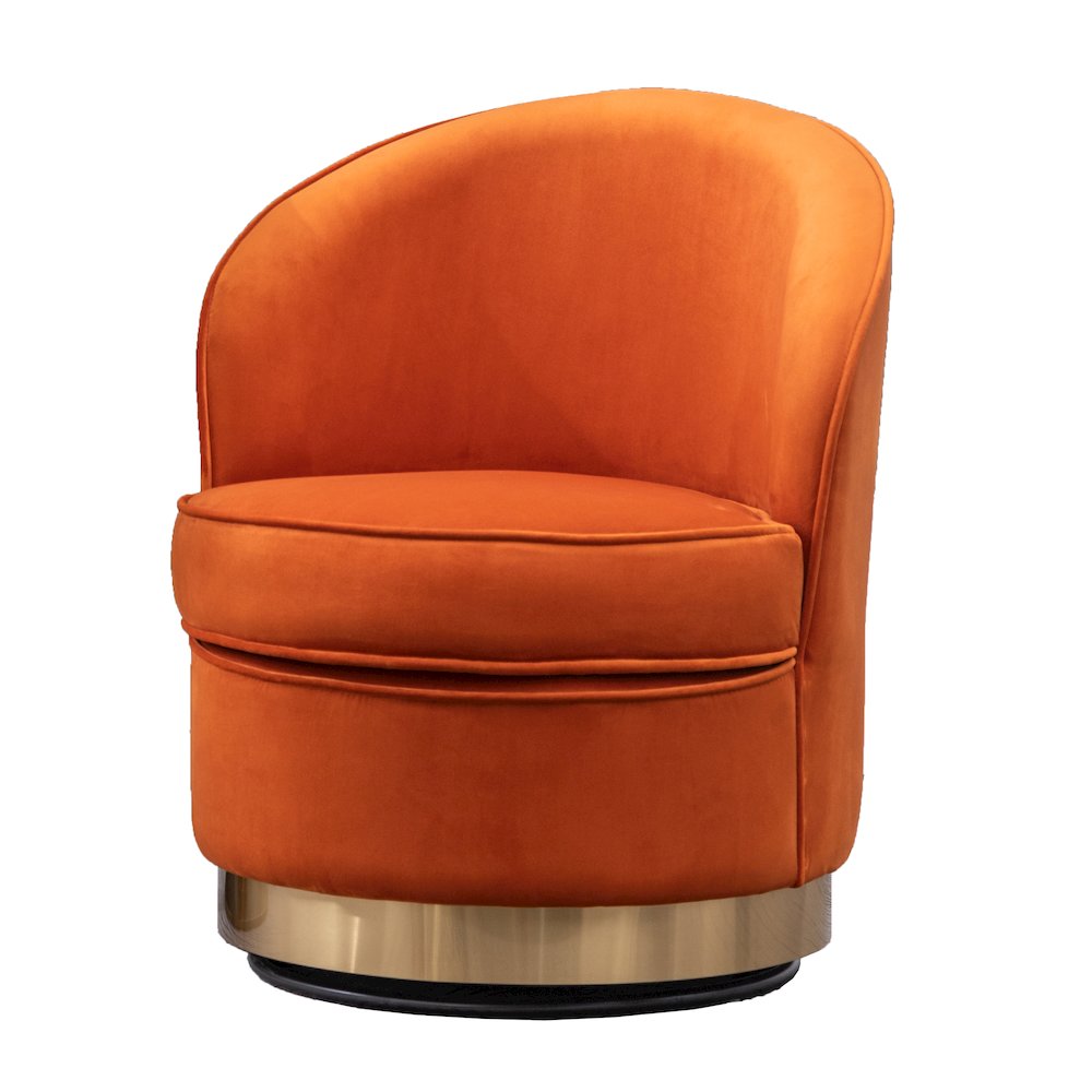 Wania Contemporary Velvet Swivel Chair, Orange. Picture 1