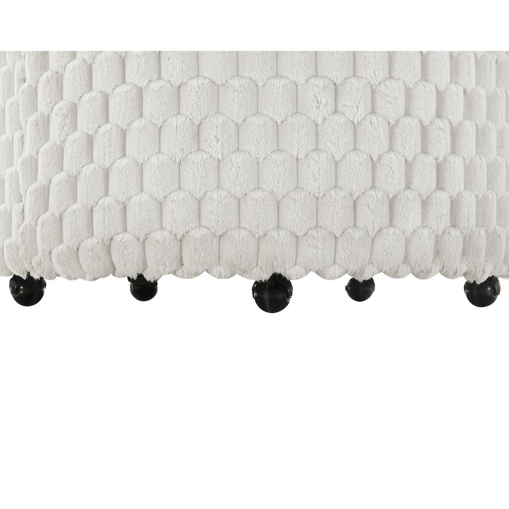 Malna Plush 3D Upholstered Barrel Accent Chair with Wheels, Off-white. Picture 9