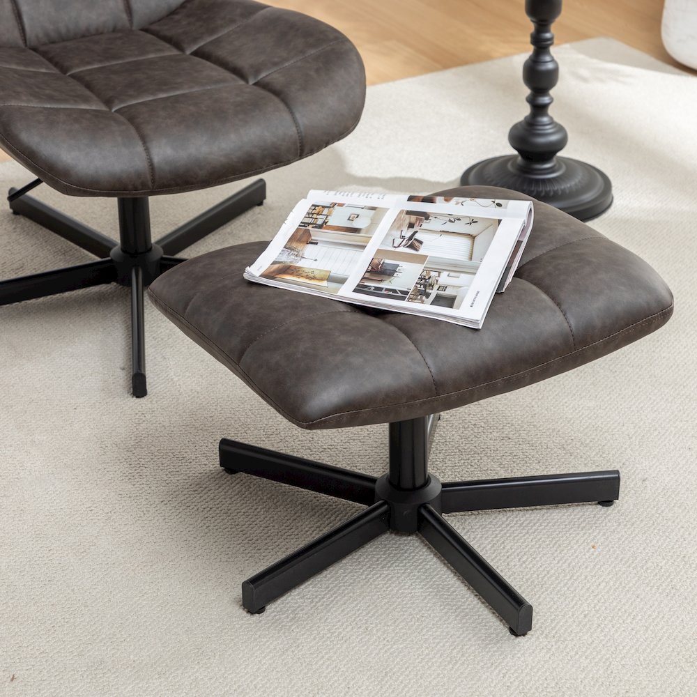 Arlena 2-Piece Seating Set, Faux Leather Tufted Accent Chair and Ottoman, Brown. Picture 11