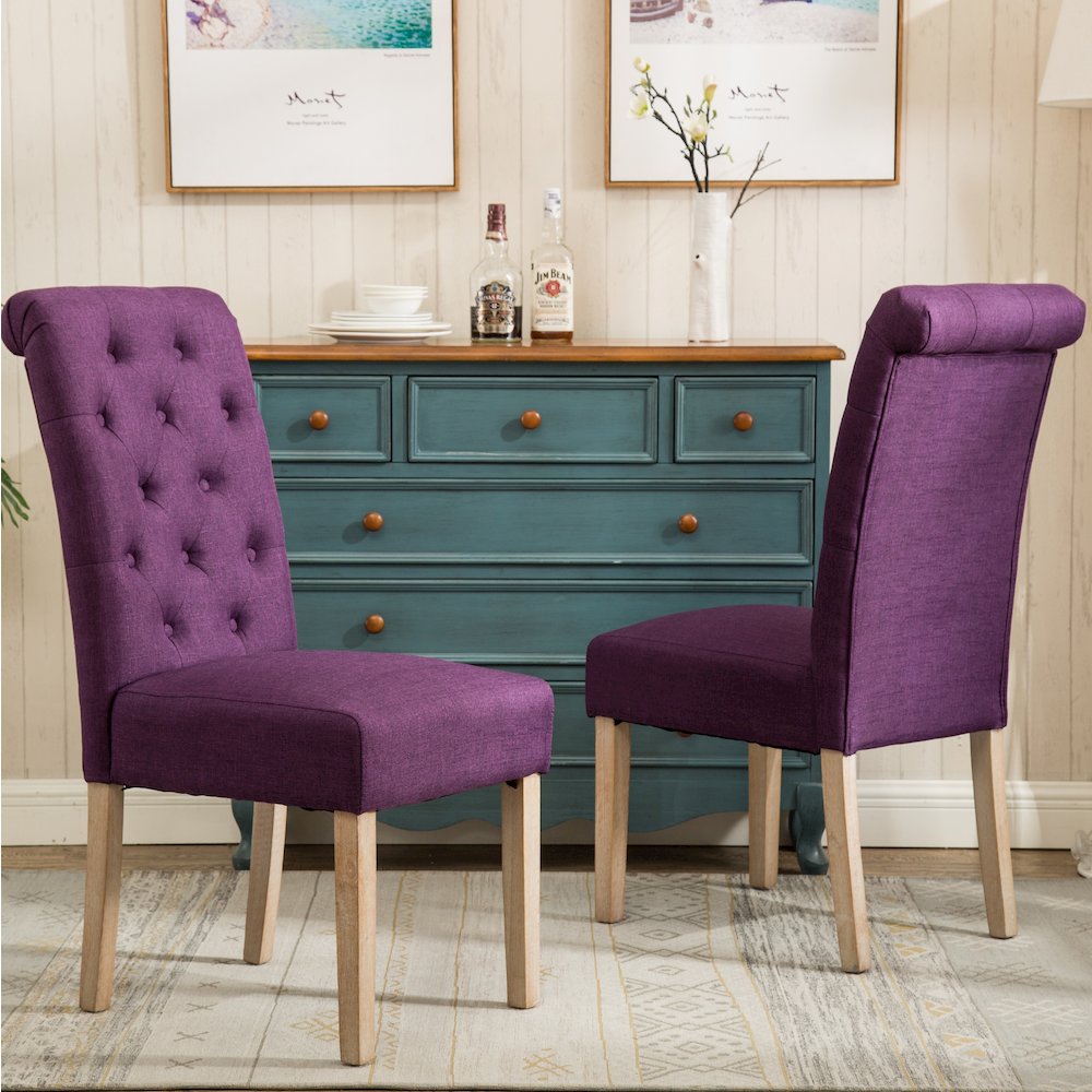 Amonia 5-Pc Dining Set, Turned-Leg Dining Table with 4 Tufted Chairs, Purple. Picture 7