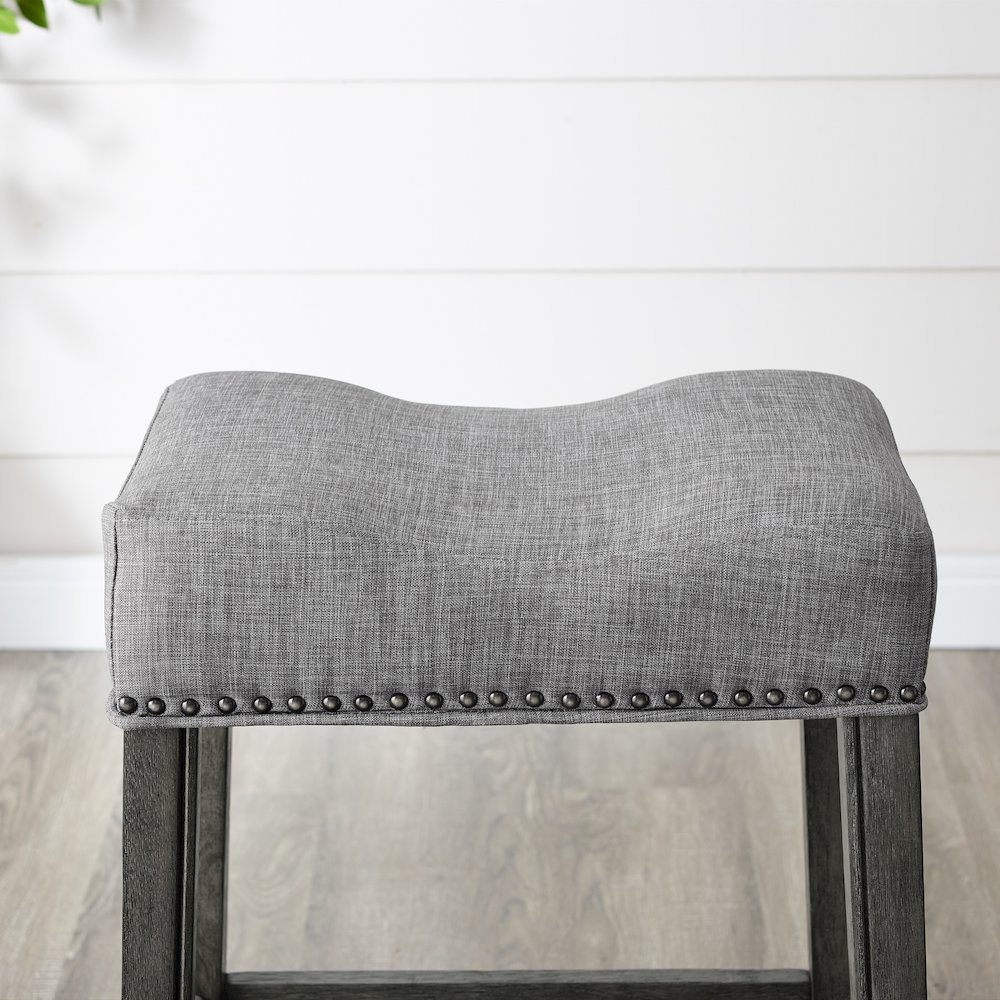 CoCo Upholstered Backless Saddle Seat Counter Stools 24", Set of 2, Gray. Picture 3