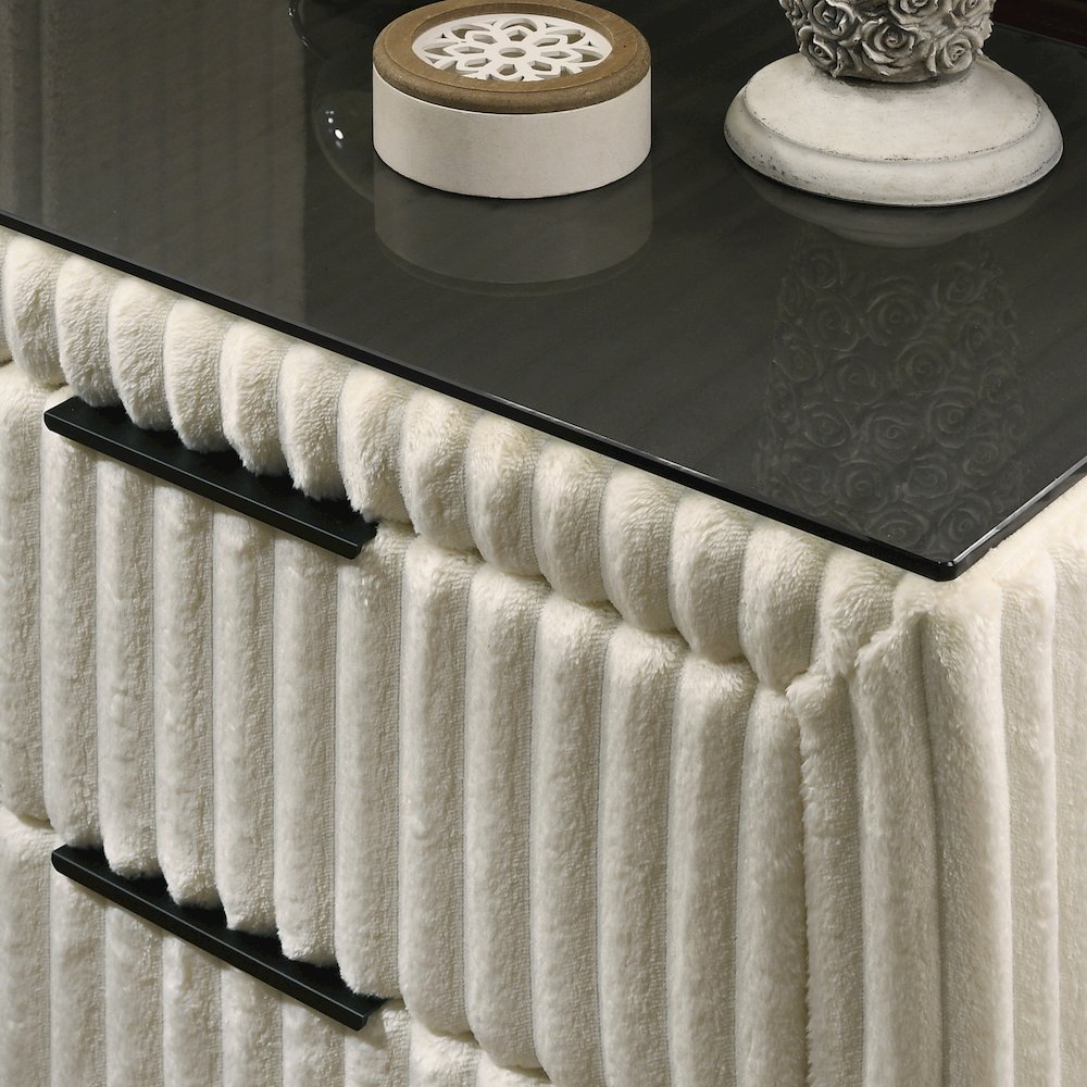 Mavela Wide Wale Corduroy Upholstery Nightstand, Cream. Picture 4