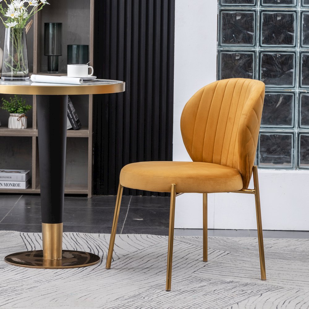 Amoa Contemporary Velvet Upholstery Dining Chair, Yellow, Set of 2. Picture 3