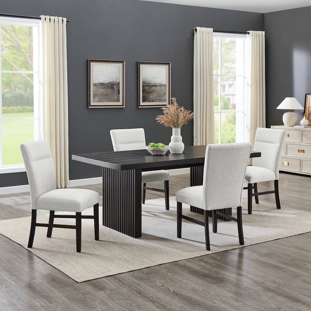 Madison 5-Piece Dining Set, Slat-Fluted Dining Table with 4 Stylish Chairs, Gray. Picture 2
