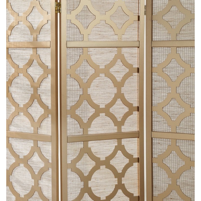 Quarterfoil infused Diamond Design 4-Panel Room Divider, Gold. Picture 4